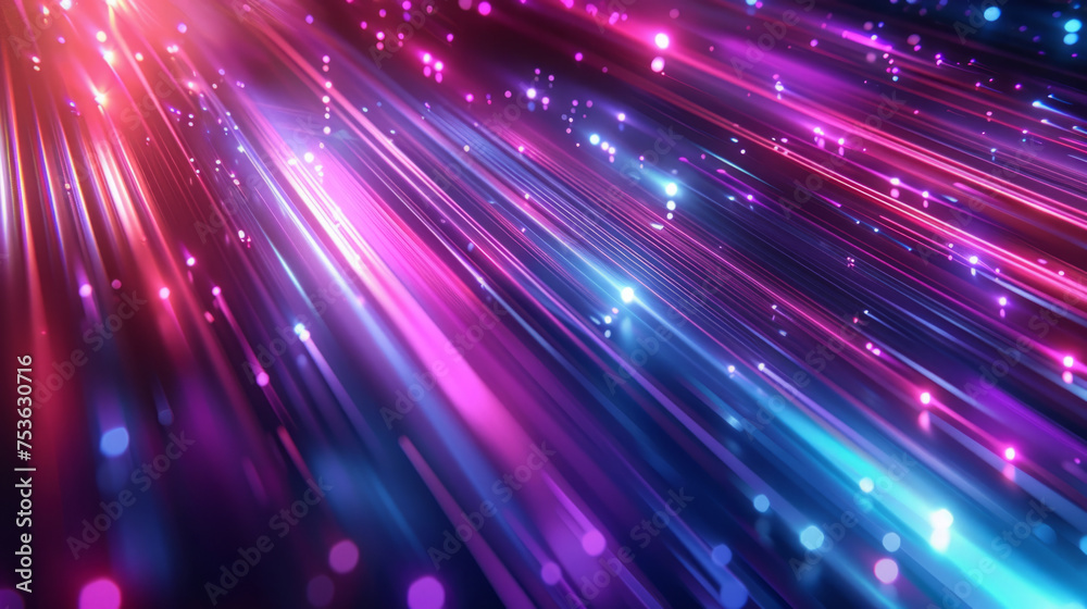 An abstract image featuring vibrant beams of light stretching across the frame, with a dynamic display of bokeh and lens flares - obrazy, fototapety, plakaty 