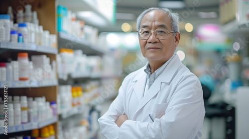 Portrait of smiling senior male pharmacist in a drug store