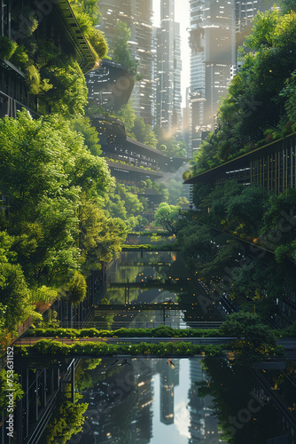 Infrastructure visualized as the backbone of a green digital world 3d render cinematic hyperrealistic