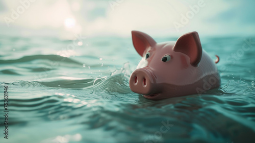 Financial Challenge: Piggy Bank Struggling in Water 