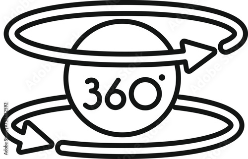 360 degree footage icon outline vector. Virtual tour. Electronic app digital