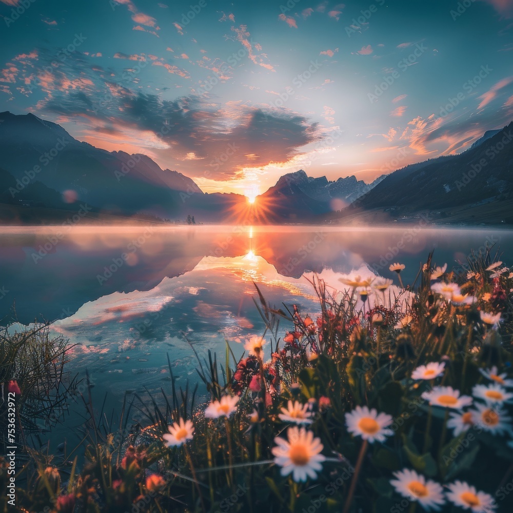 Alpine Serenity, Last Rays on the Lake