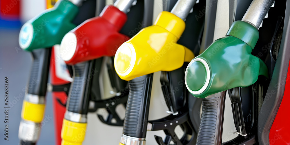 Row of gas pumps brimming with fuel Row of gas pumps brimming with fuel