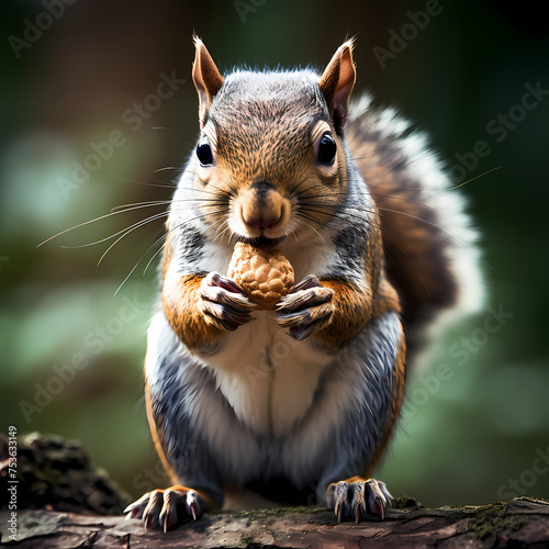 A close-up of a squirrel eating a nut.