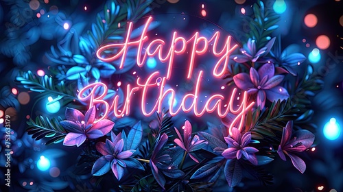 a neon sign that reads "Happy Birthday" . Generative AI