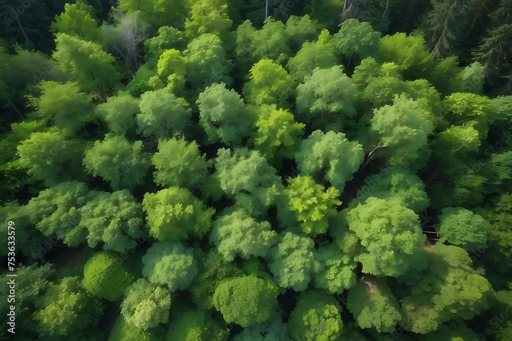 Aerial view of green dense forest. Top view of a dense forest.