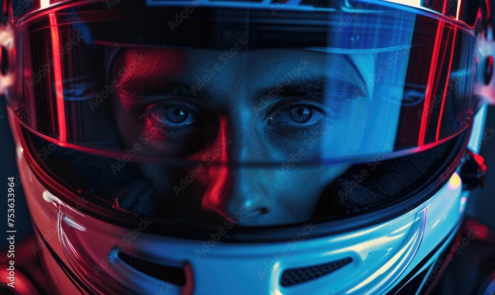 racing driver, close up on helmet