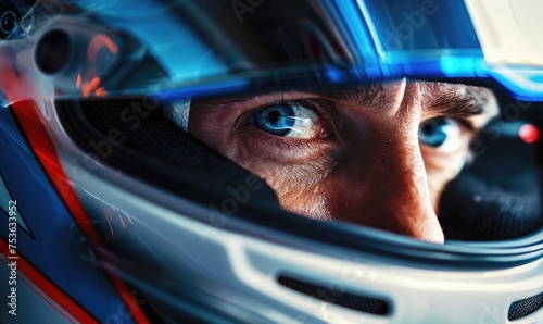racing driver, close up on helmet