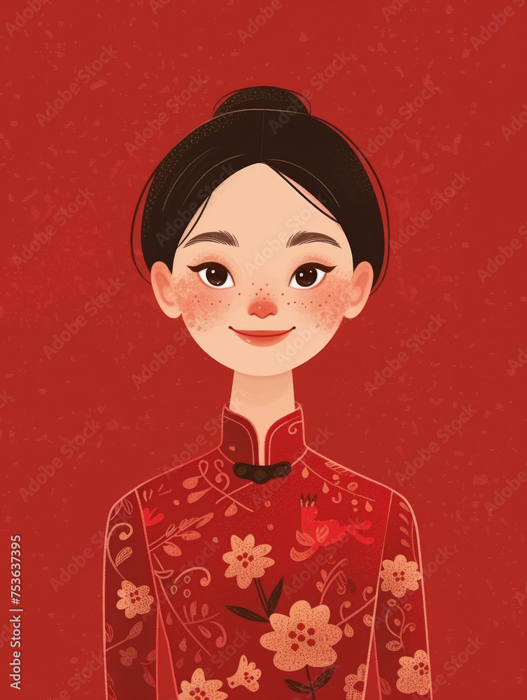 Bright Future: Hand-Painted Chinese Girl with a Modern Touch