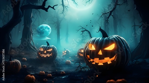 halloween background with pumpkin and bats photo