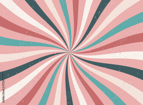 Girly pink radial background with retro vibes. Spiral pattern complemented by comic candy and pop aesthetics. Flat vector illustration isolated on white background.