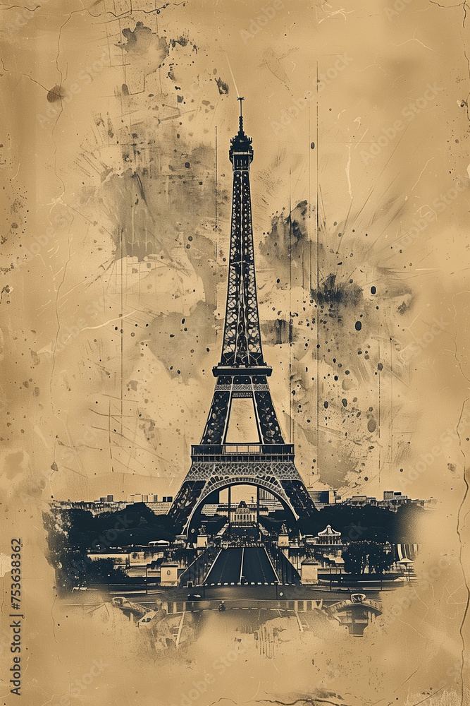Elegant Black and White Eiffel Tower Art Deco Poster