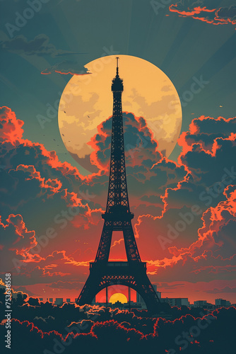 Abstract Art Deco Eiffel Tower Minimalist Vector Poster