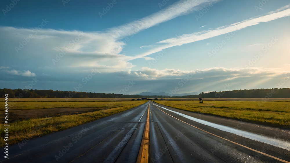 Naklejka premium A completely ordinary road far from the cities, secluded in nature.