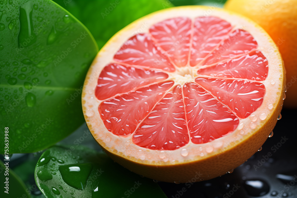 Grapefruit in water close-up of cut fruit, fresh and juicy fruit Grapefruit in water close-up of cut fruit, fresh and juicy fruit