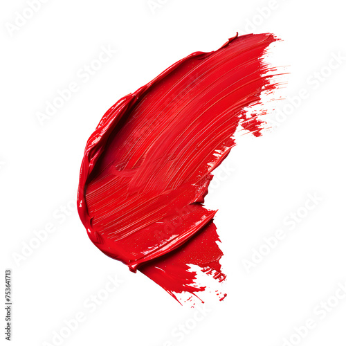illustration of a careless smear of red cosmetics on a white background, textured red lipstick smear photo