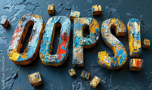 The word OOPS! whimsically spelled out in white, bold, messy lettering against a stark, smooth dark slate background, illustrating error or a humorous mistake photo