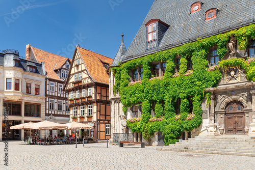 Market Place with Town Hall, Quedlinburg, Harz, Saxony-Anhalt, Germany photo