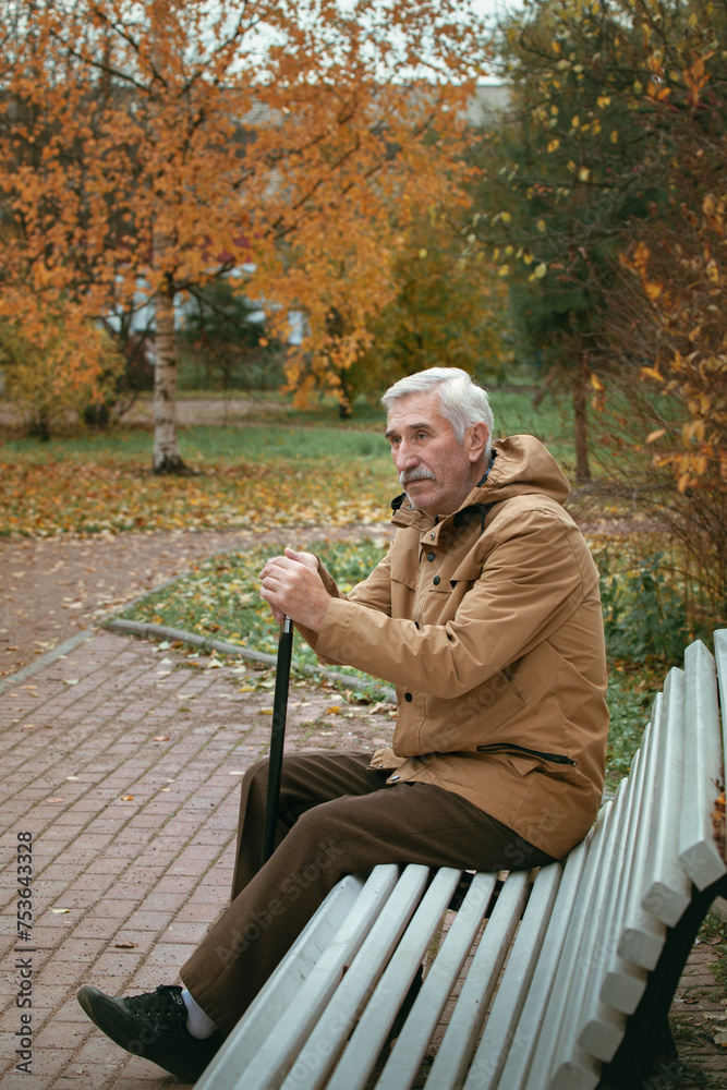 Fototapeta premium grandfather sitting on a park bench alone