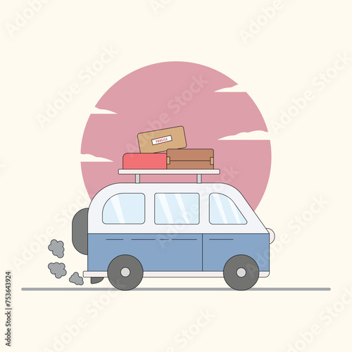 logo vector campervan road to the mountain simple concept retro vintage sticker and apparel illustration