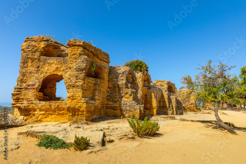 Greek Fortifications, southern city wall, Valle dei Templi (Valley of Temples), UNESCO World Heritage Site, Hellenic architecture, Agrigento, Sicily, Italy photo