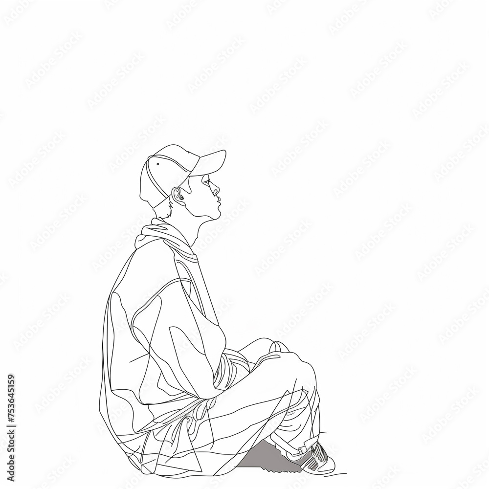sketch of a man sitting on the ground, 