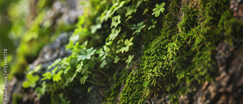 Lush greenery thrives on a peaceful forest floor, nature's intricate detail.