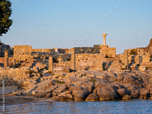 St. Stefanos Basilica Ruins at sunset, Agios Stefanos Beach, Kos Island, Dodecanese photo