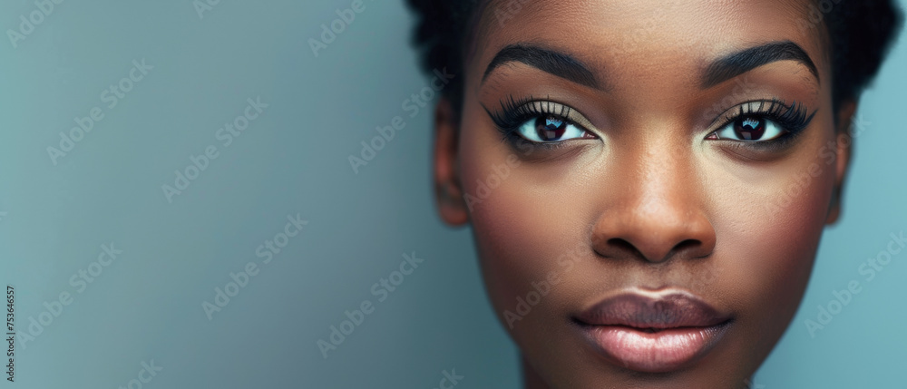 Close-up portrait of a woman with exceptional beauty and strong features. Close-up portrait of a woman with exceptional beauty and strong features.