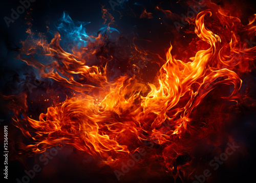 Fire flames with sparks on black background Banco de Imagens