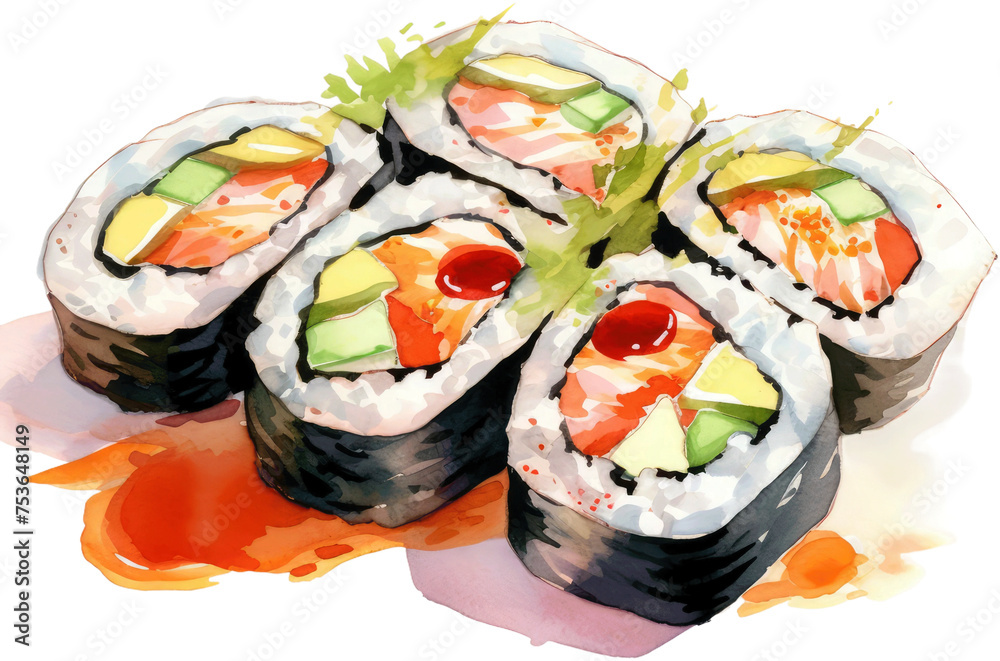 watercolor style of japanese sushi