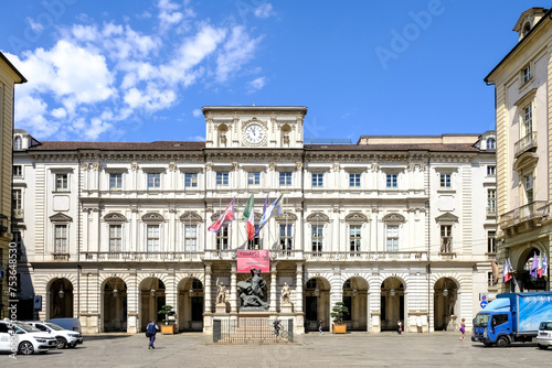 View of Piazza Palazzo di Citta, a central square built on the site of the ancient Roman city, and location of Palazzo Civico, Turin, Piedmont, Italy photo