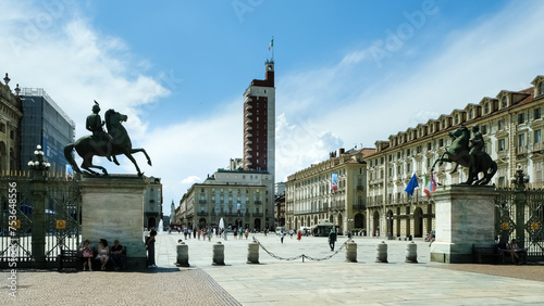 View of Piazza Castello from the interior of the Royal Palace of Turin, a historic palace of the House of Savoy, Turin, Piedmont, Italy photo