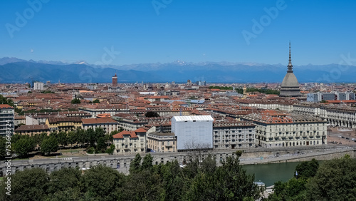 Cityscape from the Monte dei Cappuccini, a hill rising about 200 meters from the right bank of the River Po, in the Borgo Po district, Turin, Piedmont, Italy photo
