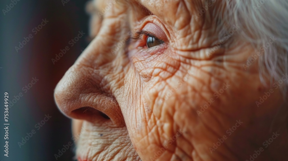 Close-up Shot of an Eyes of Beautiful Senior Woman. Gorgeous Looking Elderly Grandmother with Natural Beauty of Grey Hair, Blue Eyes and Cheerful Worldview Close-up Shot of an Eyes of Beautiful Senior Woman. Gorgeous Looking Elderly Grandmother with Natural Beauty of Grey Hair, Blue Eyes and Cheerful Worldview