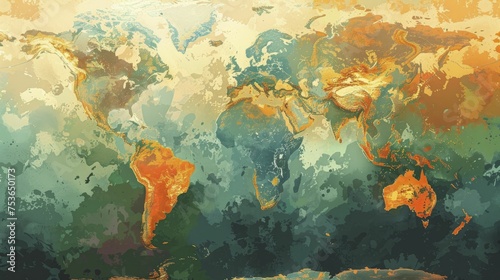 A digital world map shows regions impacted most by climate change from human actions. © Kanisorn