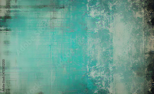 Dark turquoise art background. Large brush strokes. Acrylic paint in aquamarine or celadon colors. Abstract painting. Textured surface template for banner, poster. Narrow horizontal illustration	