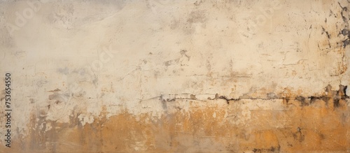 Texture of aged beige paint on a weathered wall Aged exterior of a house close up view © LukaszDesign