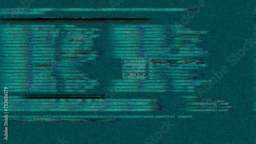 Computer error recording. TV network error. Technology screen glitch, with green screen background, suitable for transitions, intros, outros, slides, etc. photo