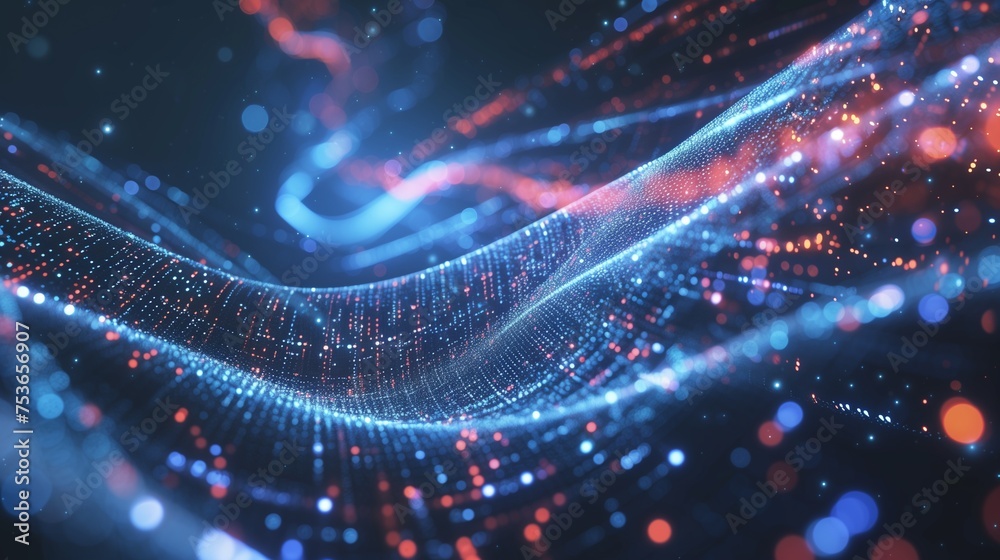 A holographic flow of data transforming into a skilled workforce, showcasing AI's impact on talent acquisition and development in HR./ A holographic flow of data transforming into a skilled workforce, showcasing AI's impact on talent acquisition and development in HR./