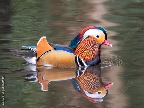 Mandarin Duck Swimming on a Lake photo