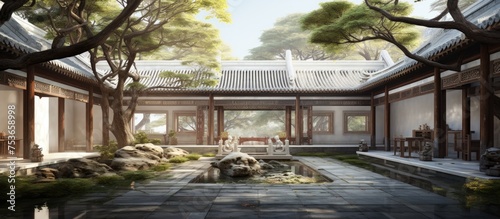 Huizhou architectural design in a fall courtyard photo