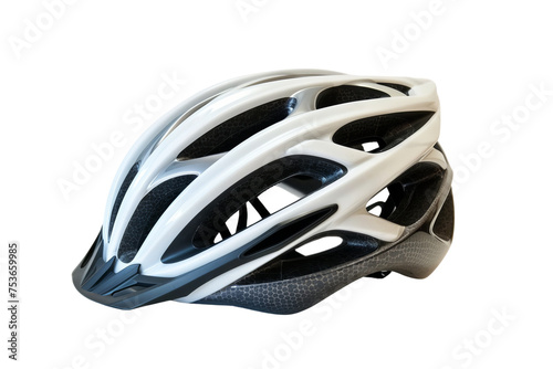 Modern bicycle helmet with a white and black design on transparent background