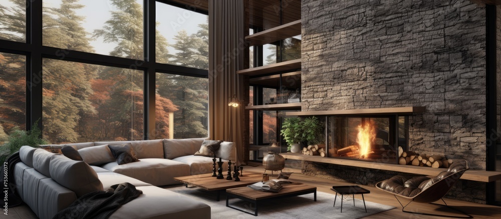 Living Room with Fireplace and Spacious Window Living Room with Fireplace and Spacious Window