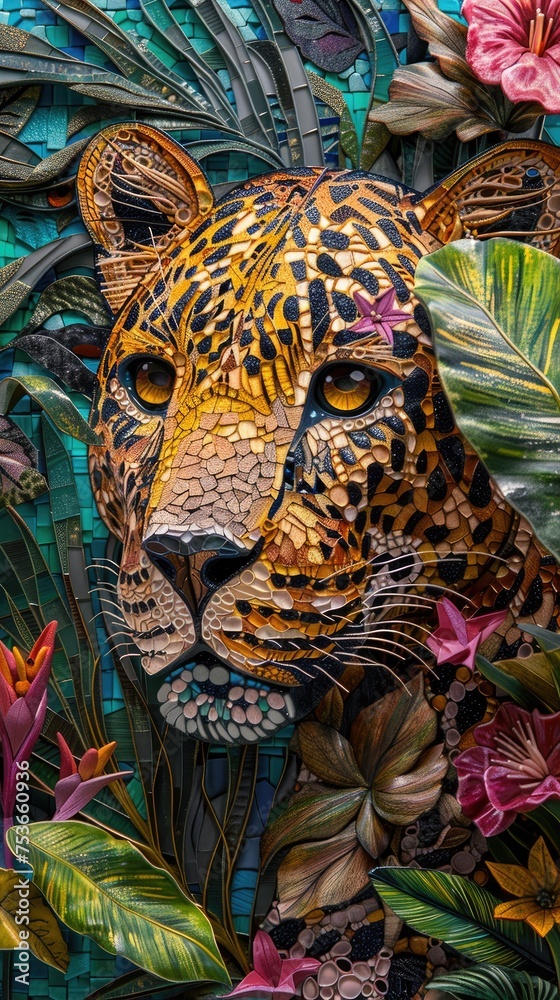 Obraz premium African leopard in the style of realistic and detailed mural illustrations