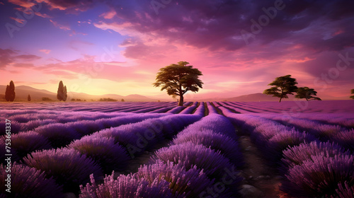A twilight scene in a lavender field 