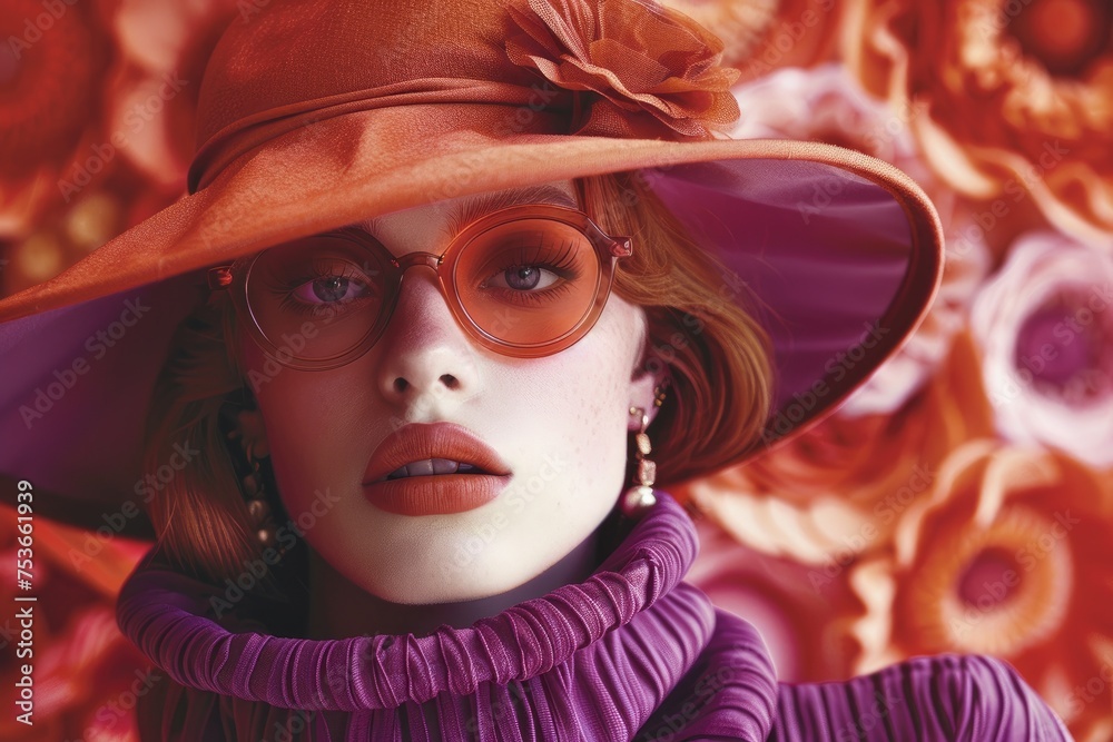 Stylish woman in colorful retro outfit