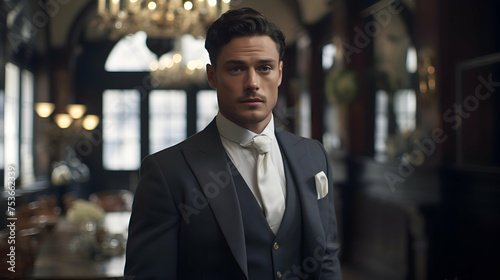 Captivating series of a man elegantly dressing up for a special occasion,