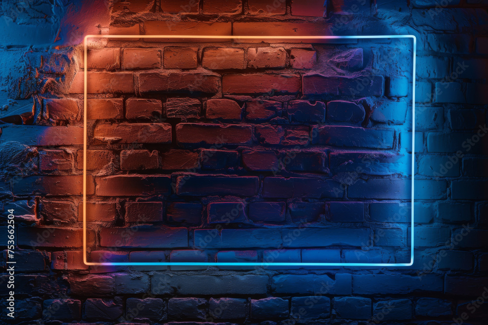 Sleek Bronze and Blue Neon Frame on Natural Brick Wall
Sleek Bronze and Blue Neon Frame on Natural Brick Wall