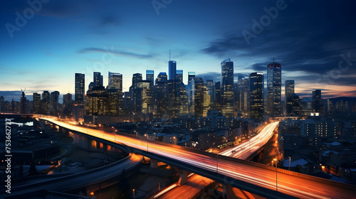 City skyline time-lapse capturing the vibrant transformation from day to night,